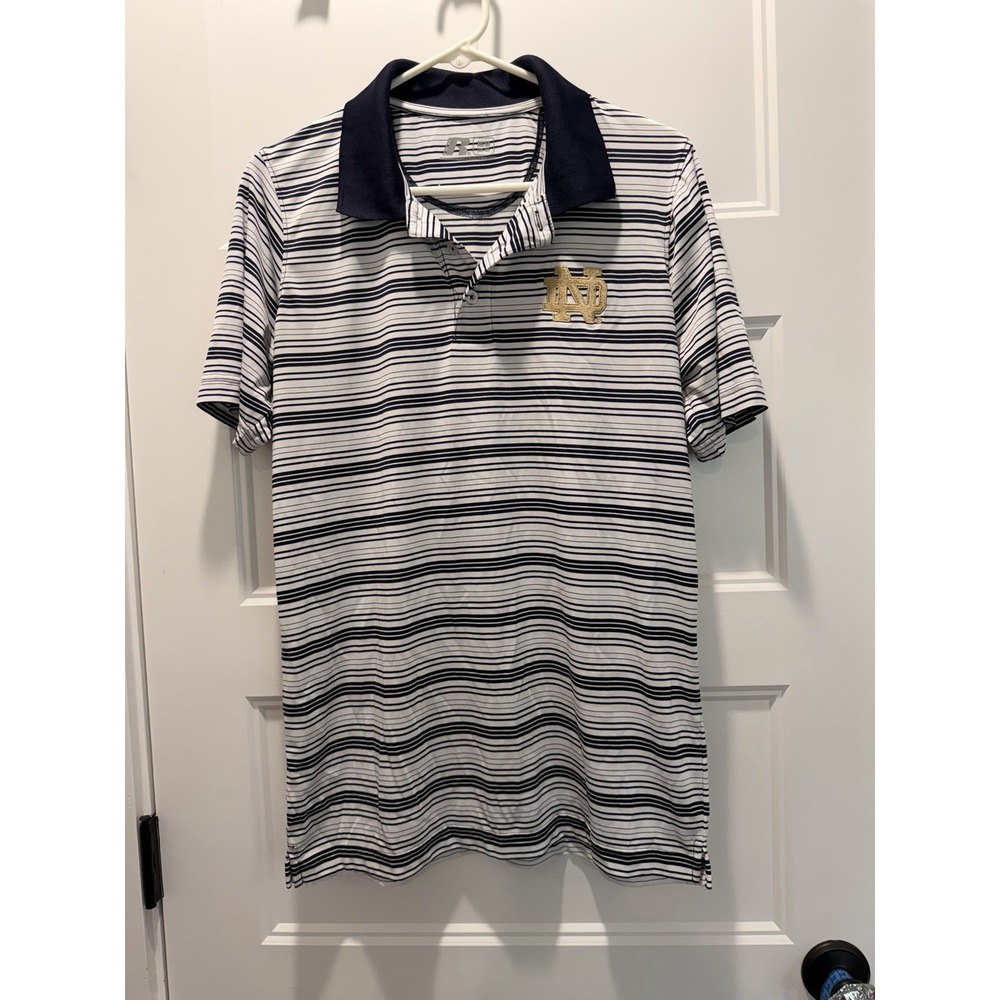Notre Dane Fighting Irish Russell Athletic Striped Polo Men's Medium ND Logo